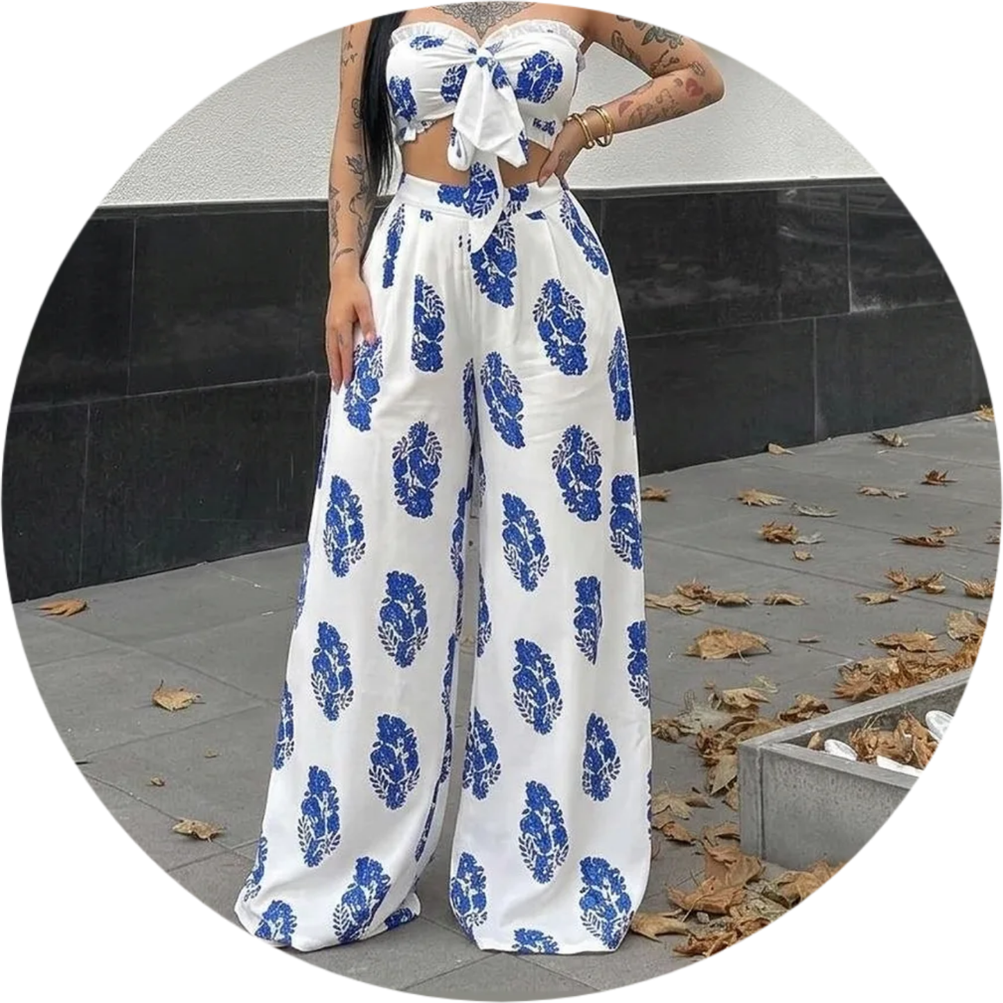 ست نیم تنه شلوار گره ای ولنتینو